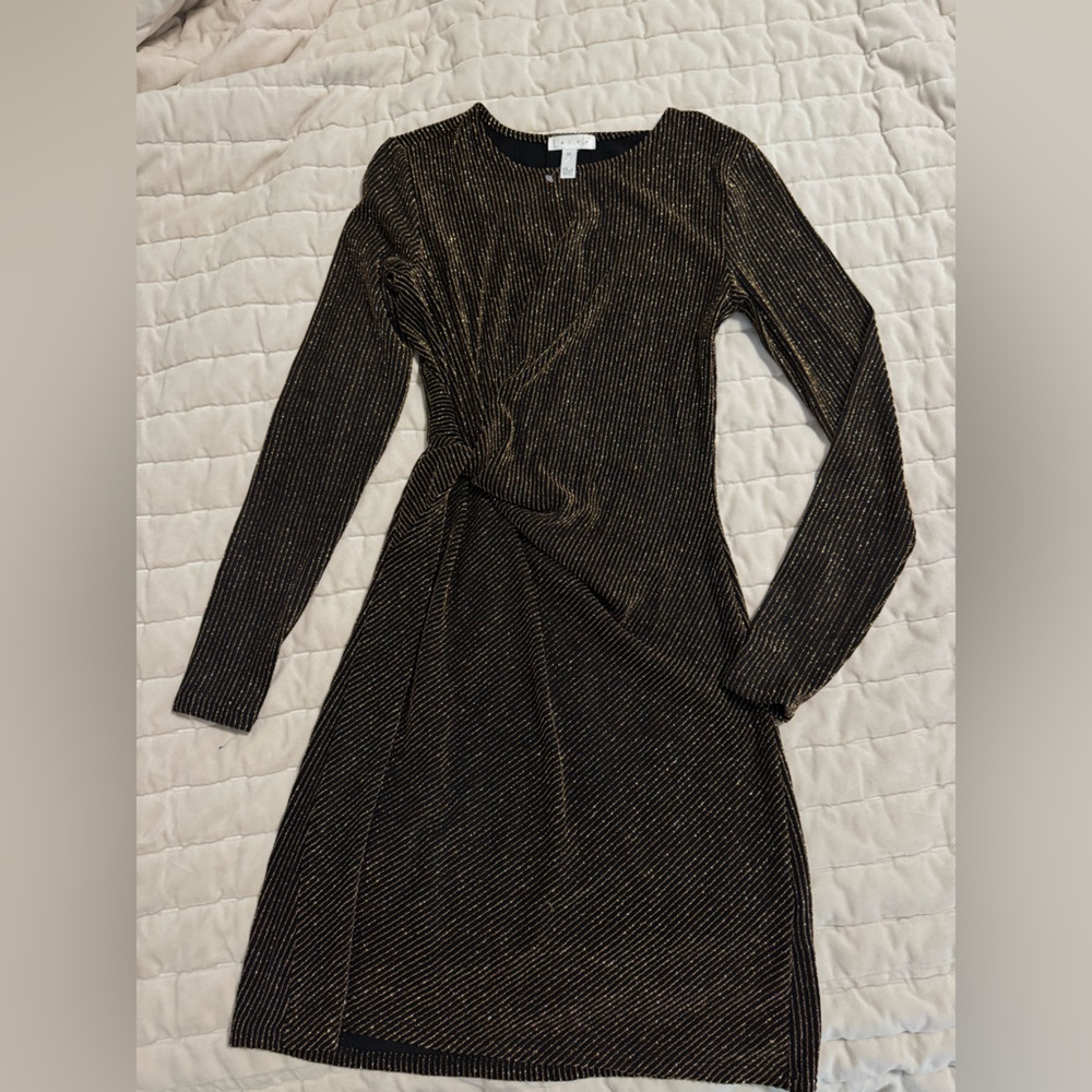 Leith Black & Gold Long Sleeve Dress